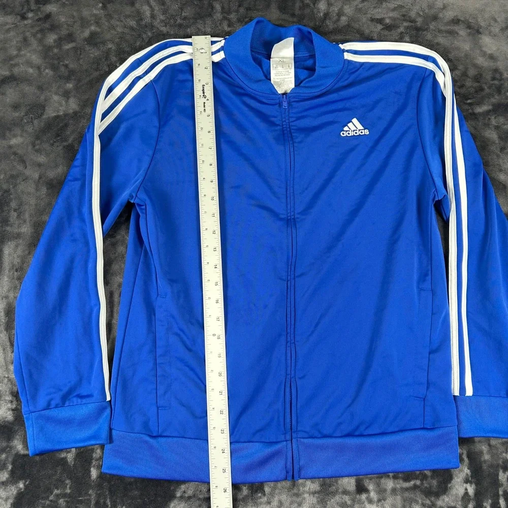 Adidas Track Jacket Youth XL Blue 3-Stripe Full Zip Large Back Logo Graphic